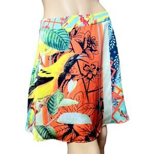 NEW Carmen Steffens Mini Skirt Size M Birds Floral Print Side Zip Closure